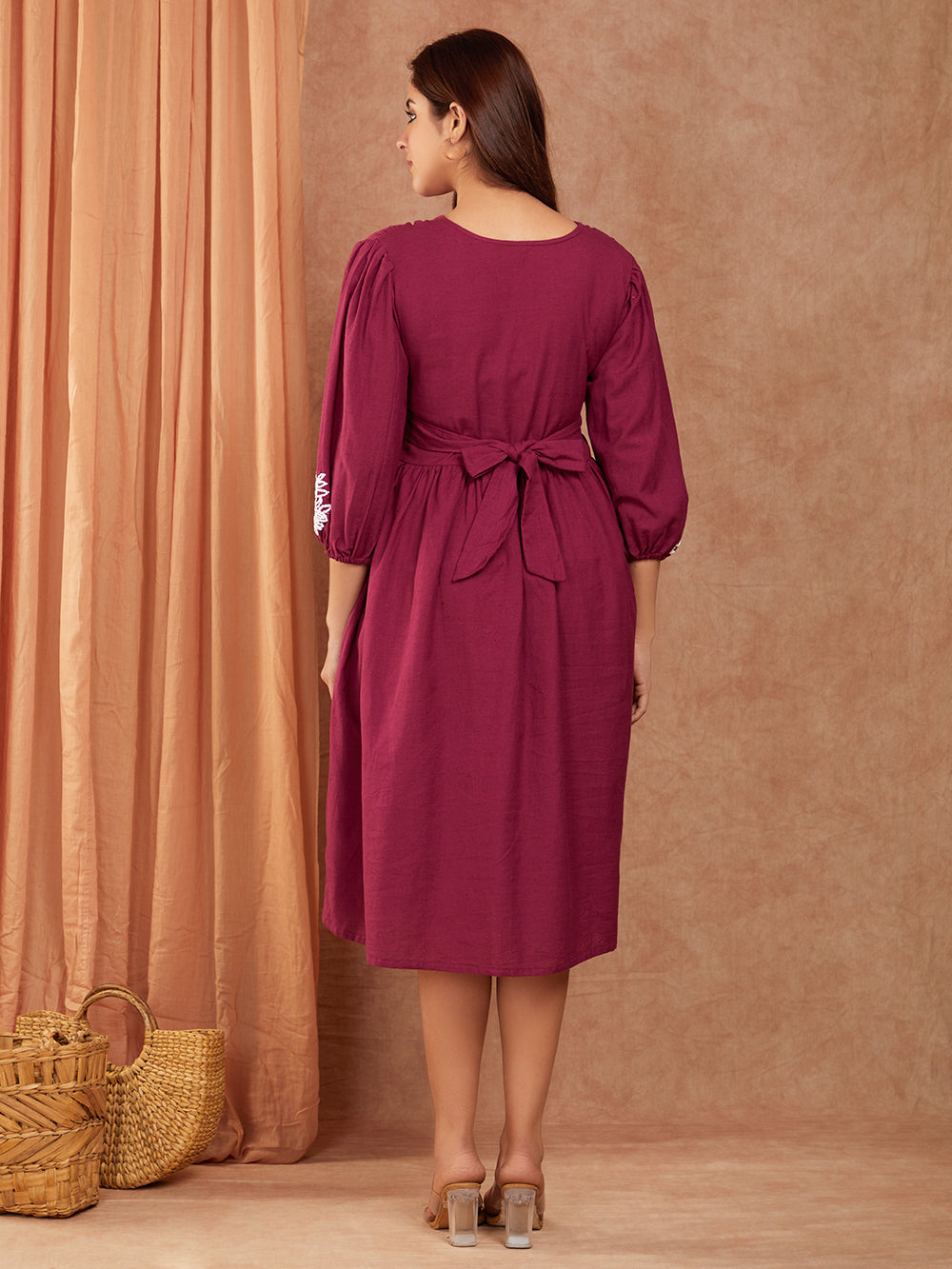 Pure Cotton Hand Embroidery Gathered Dress with Pockets