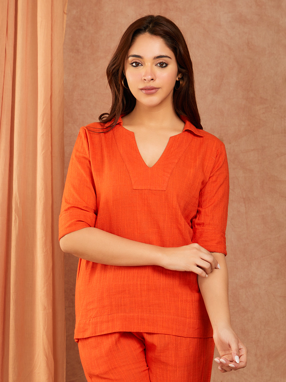 Rust Orange Cotton Slub Co-ord Set