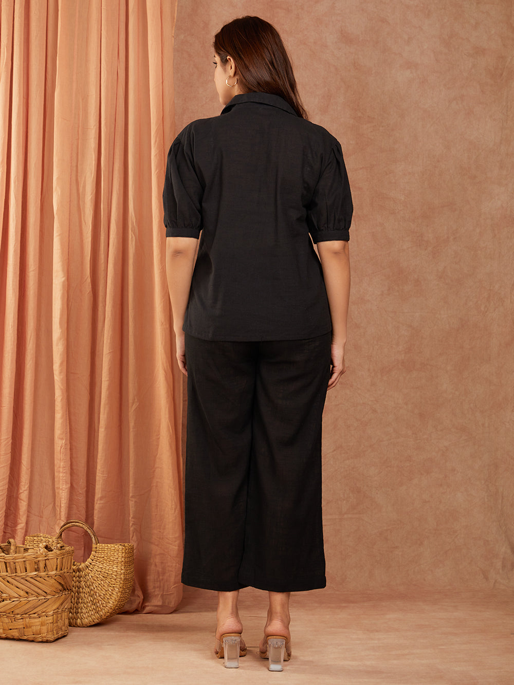Black Cotton Slub Hand Embroidery Co-ord Set