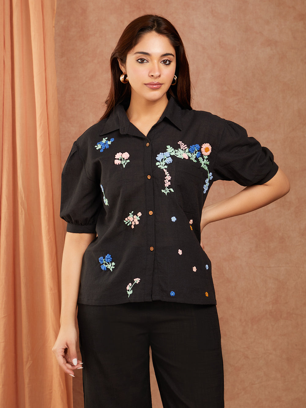 Black Cotton Slub Hand Embroidery Co-ord Set