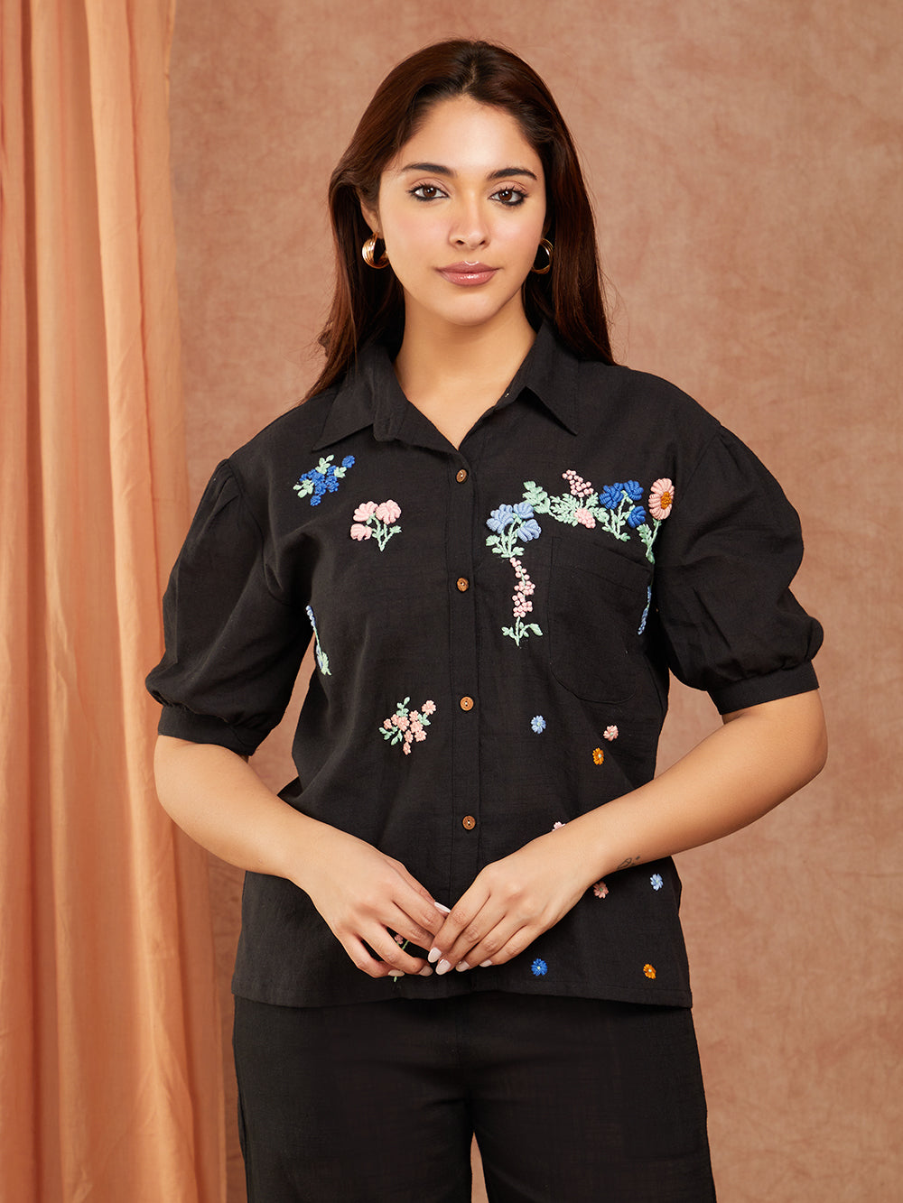 Black Cotton Slub Hand Embroidery Co-ord Set