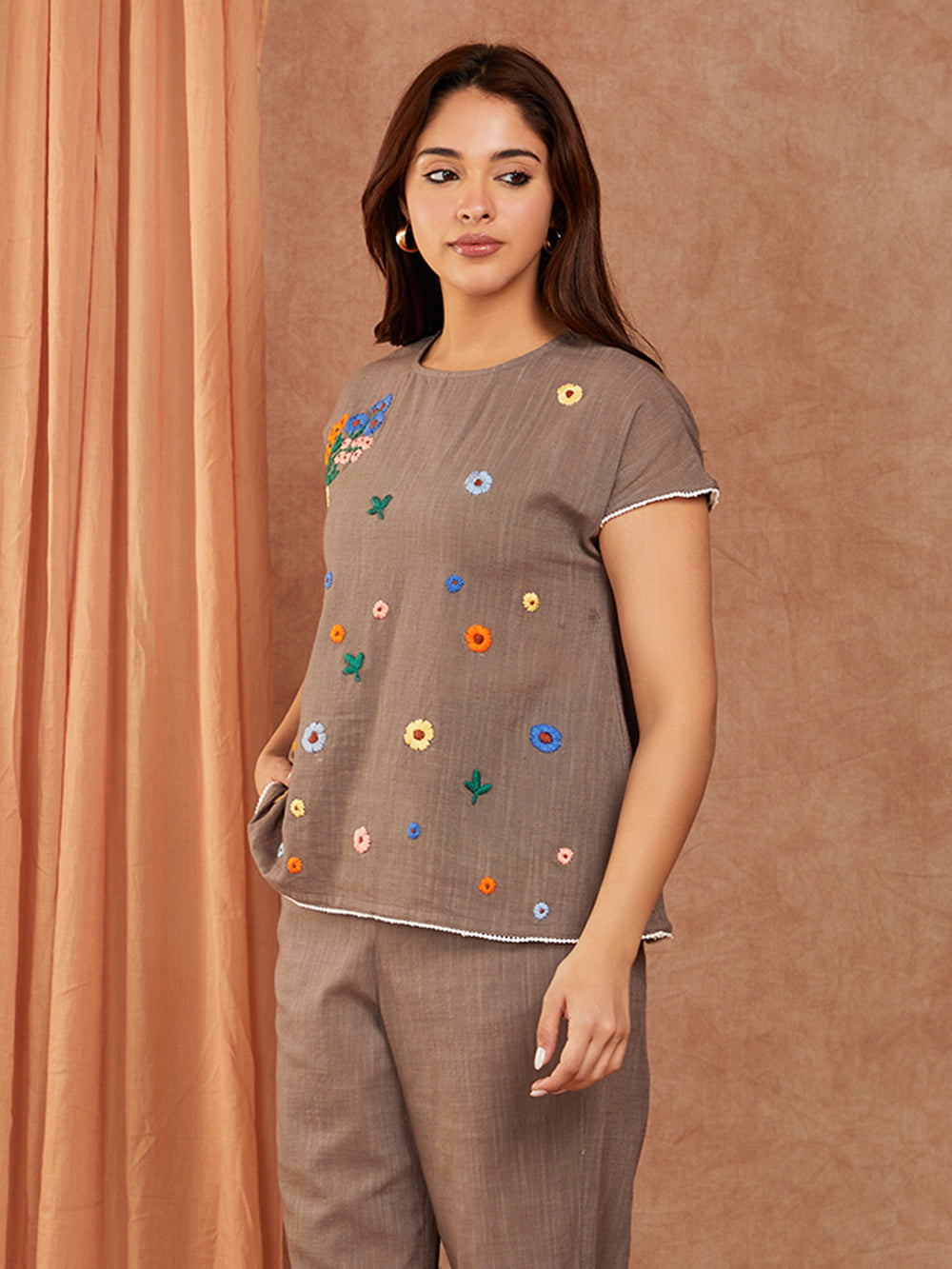 Grey Cotton Slub Hand Embroidery Co-ord Set