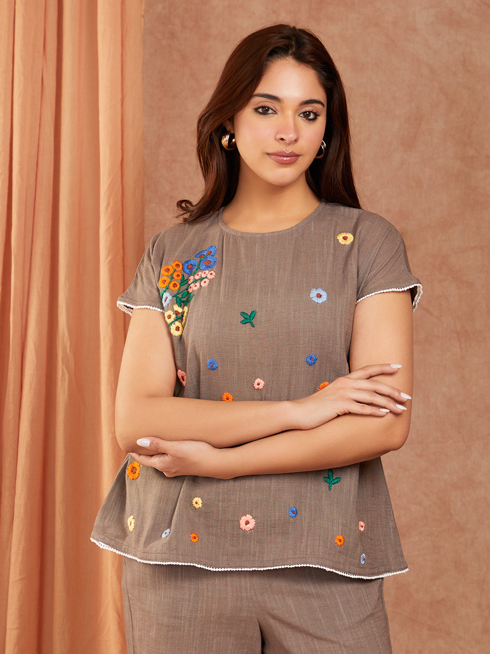 Grey Cotton Slub Hand Embroidery Co-ord Set