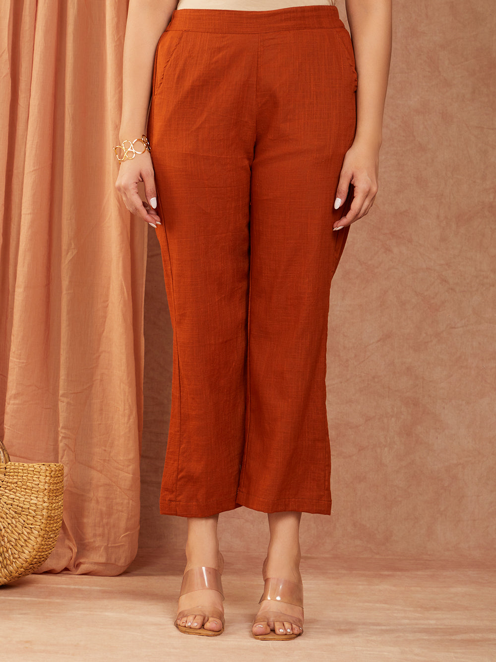 Rust Brown Cotton Slub Hand Embroidery Co-ord Set