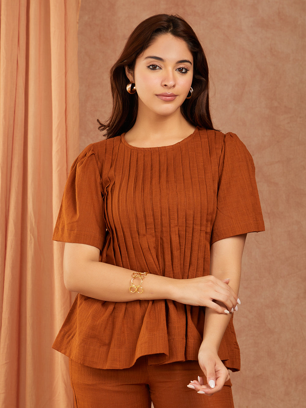 Rust Brown Cotton Slub Co-ord Set