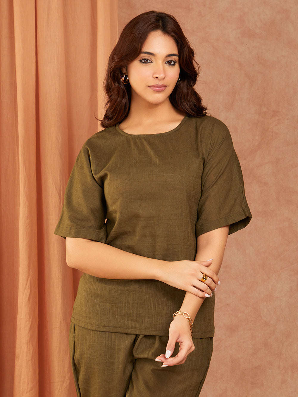 Olive Green Cotton Slub Co-ord Set