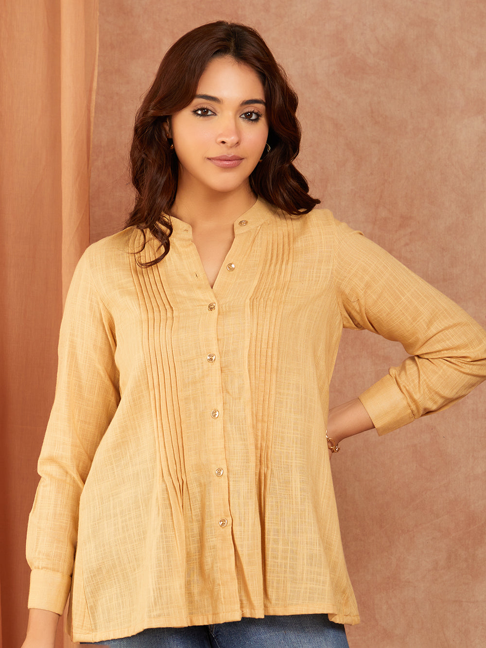 Beige Cotton Slub Top