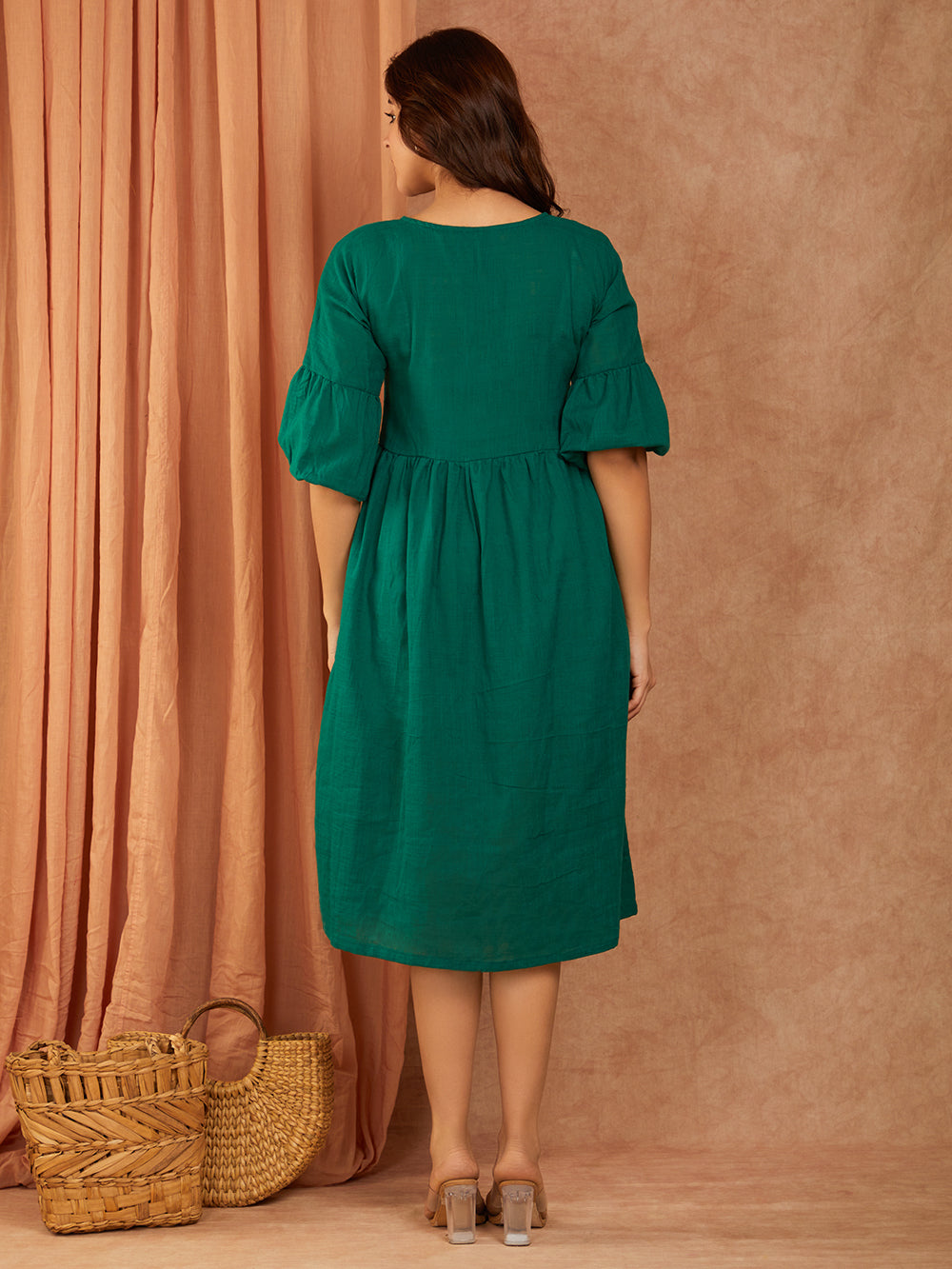 Bottle Green Cotton Slub Dress