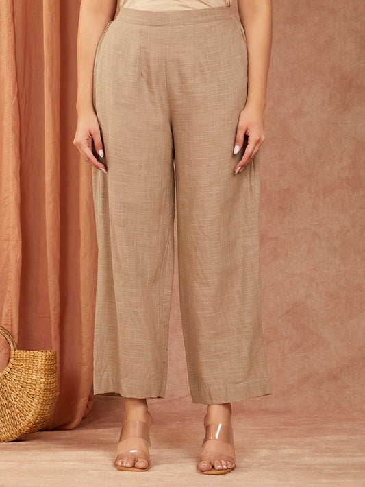 Beige Cotton Slub Hand Embroidery Co-ord Set