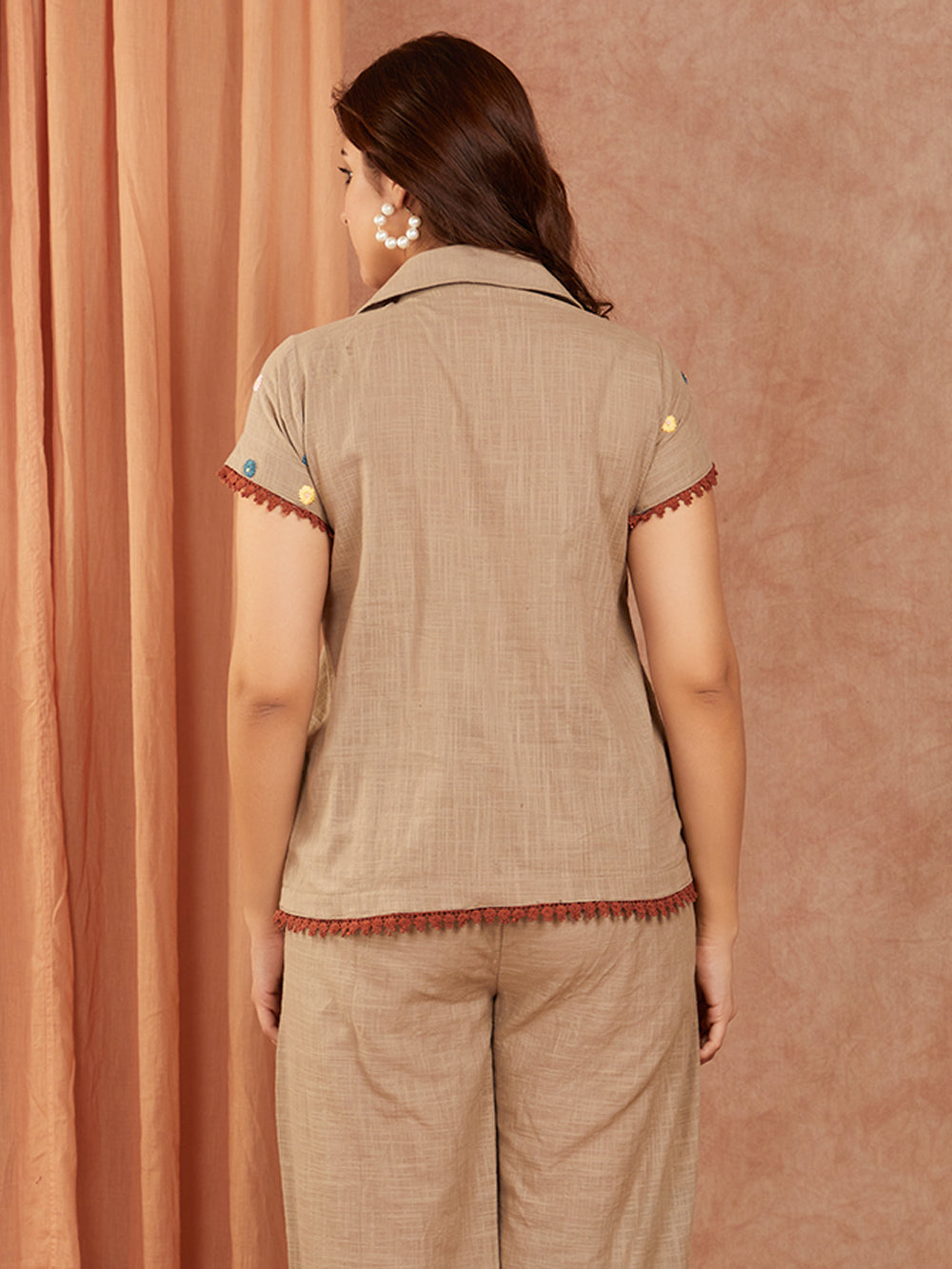 Beige Cotton Slub Hand Embroidery Co-ord Set