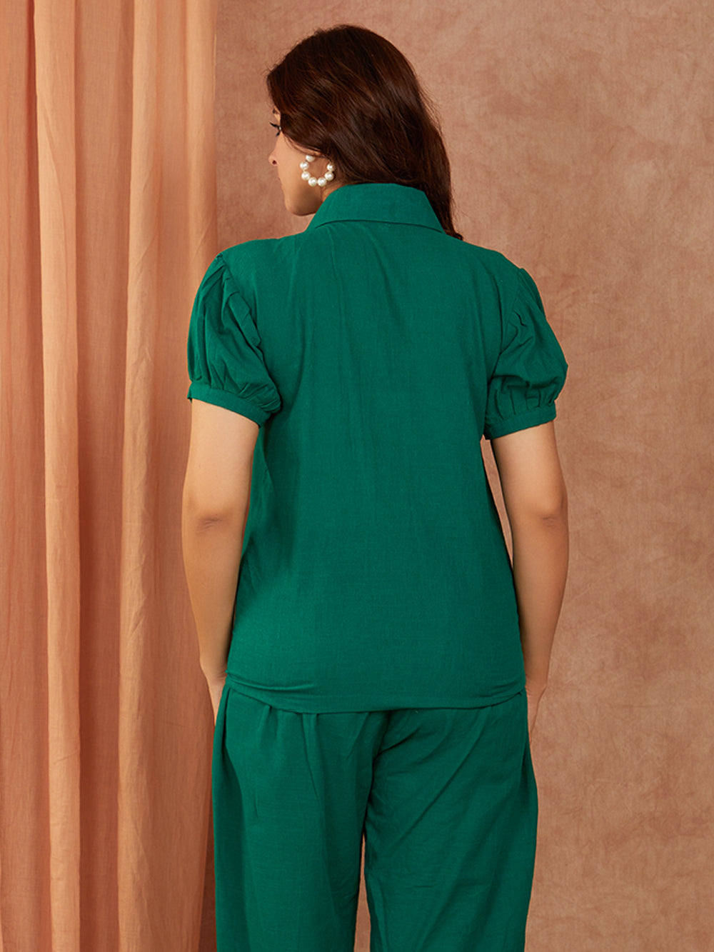 Bottle Green Cotton Slub Hand Embroidery Co-ord Set