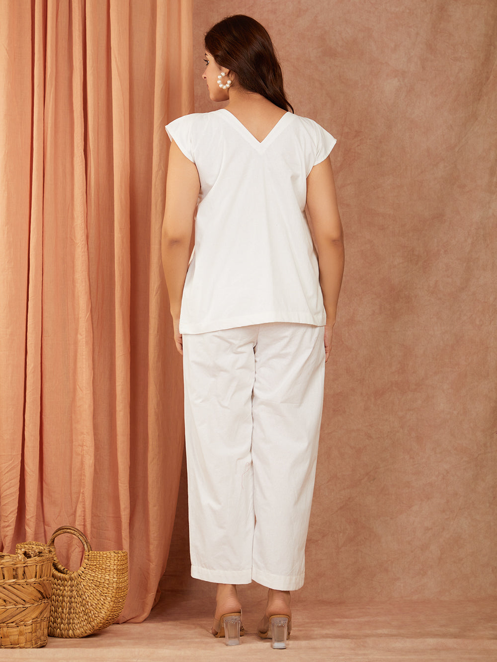 White Cotton Hand Embroidery Co-ord Set