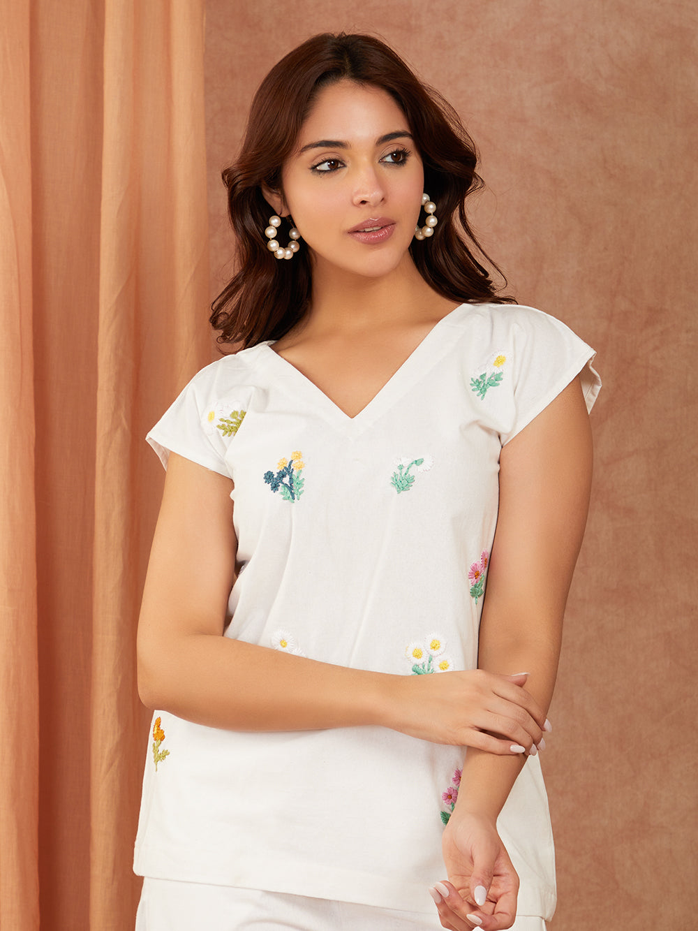 White Cotton Hand Embroidery Co-ord Set