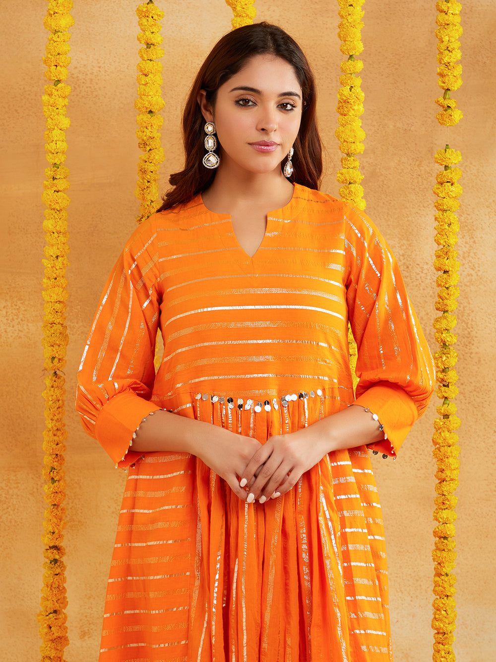 Orange Color Lurex Kurta Set