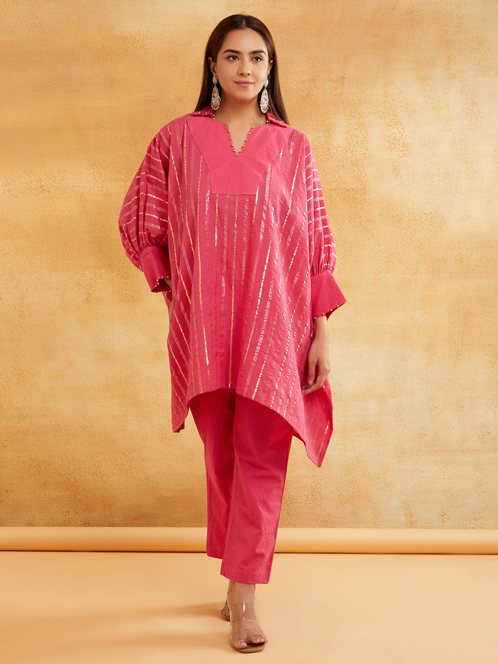 Pink Lurex Kurta Pant Set