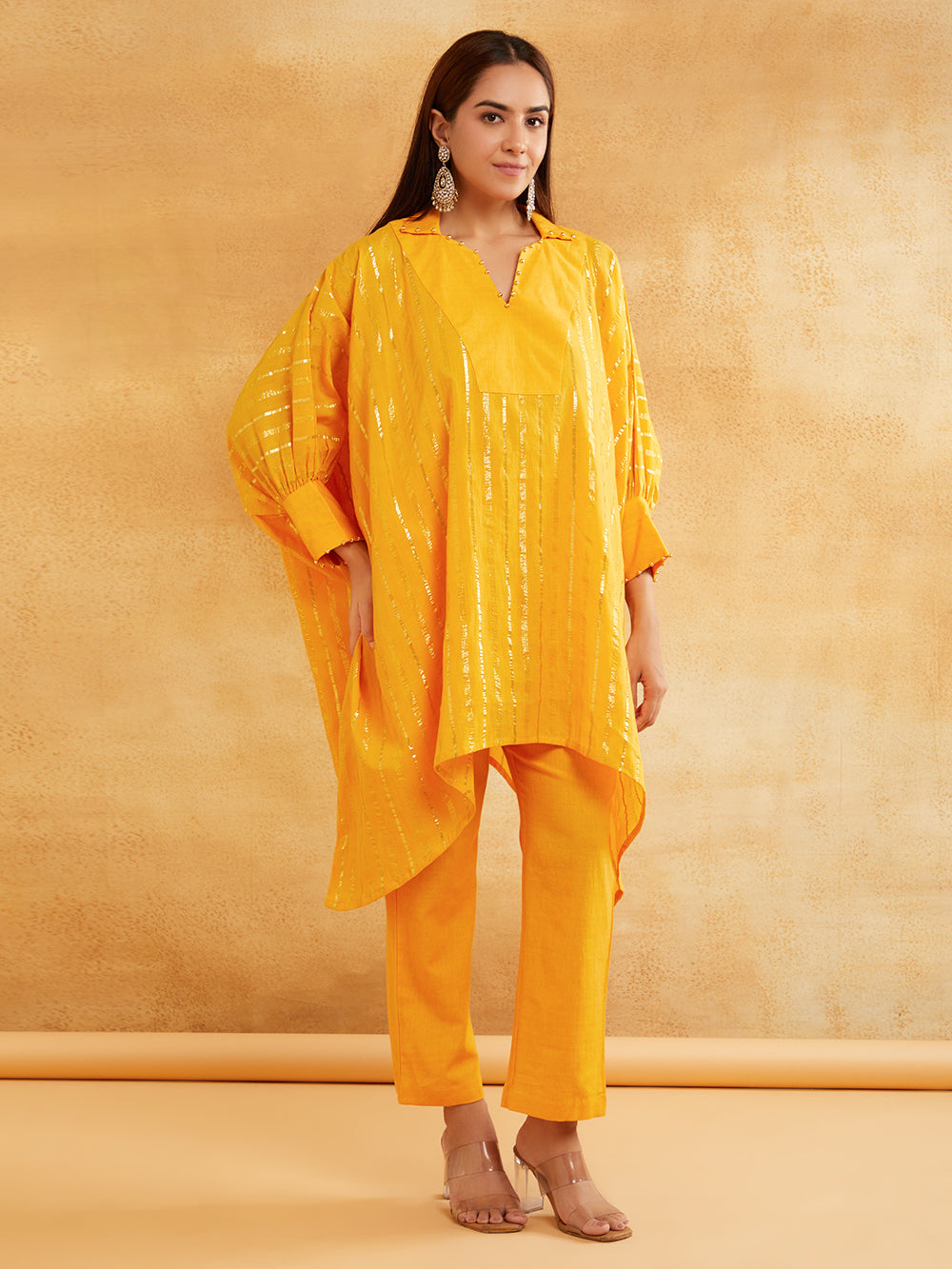 Mustard Lurex Kurta Pant Set