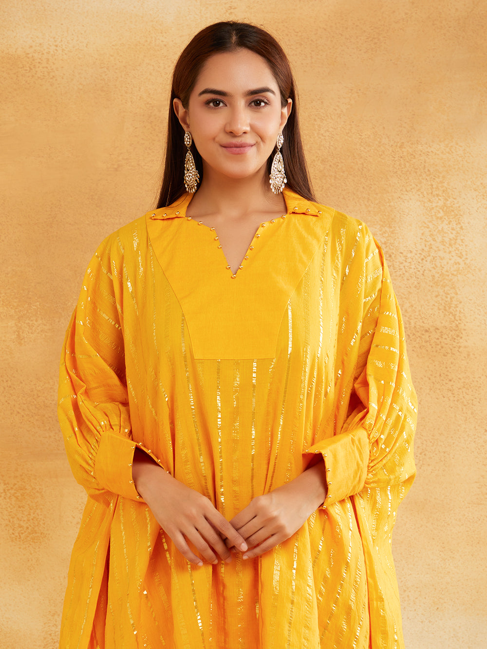 Mustard Lurex Kurta Pant Set