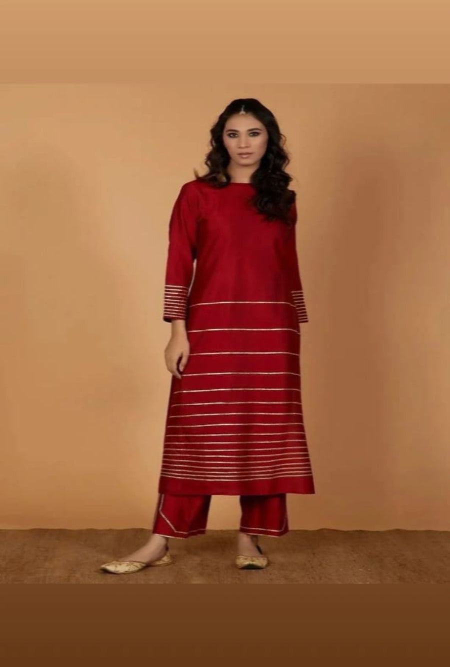 Maroon cotton silk kurta set