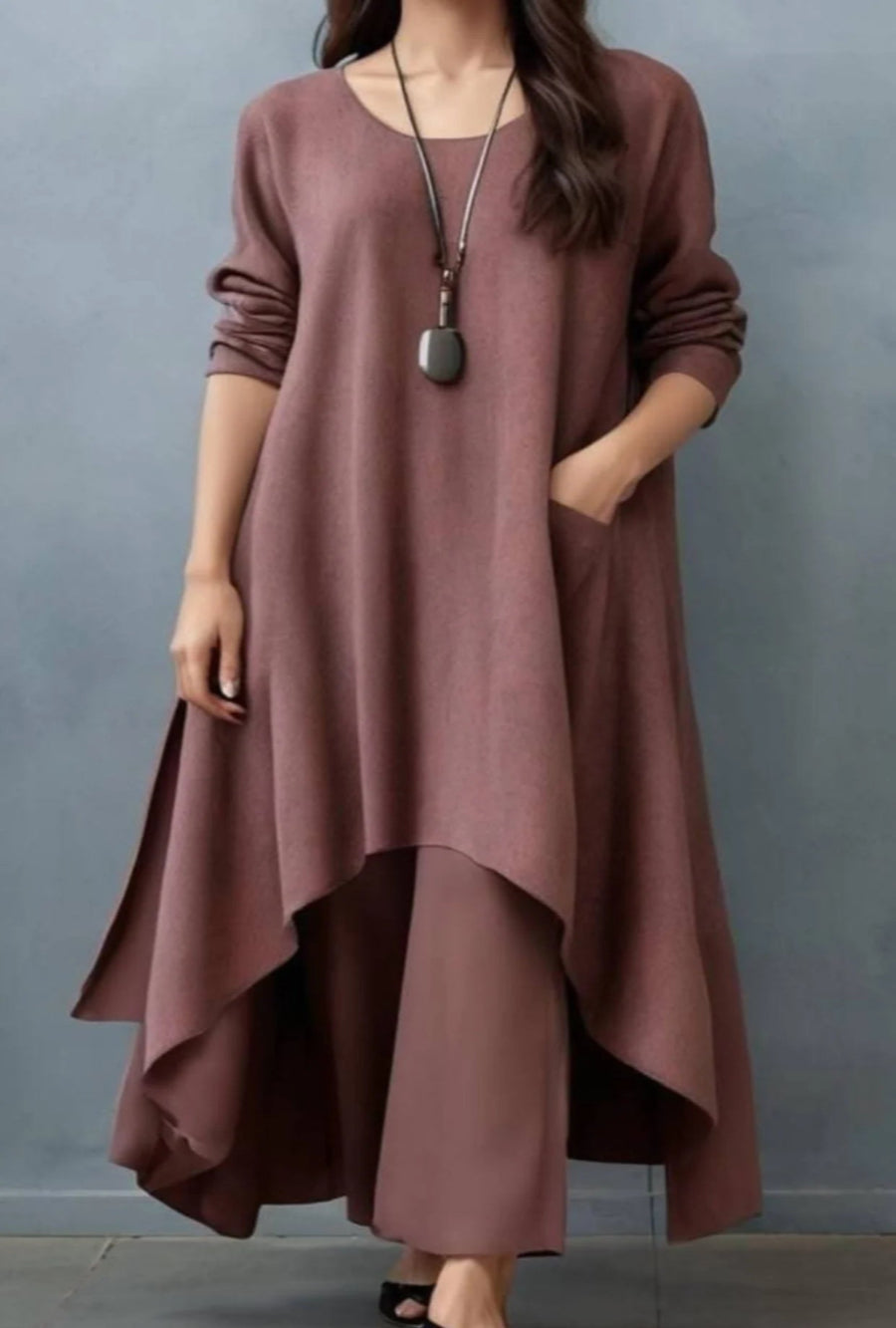 Brown Cotton Linen Kurta Set