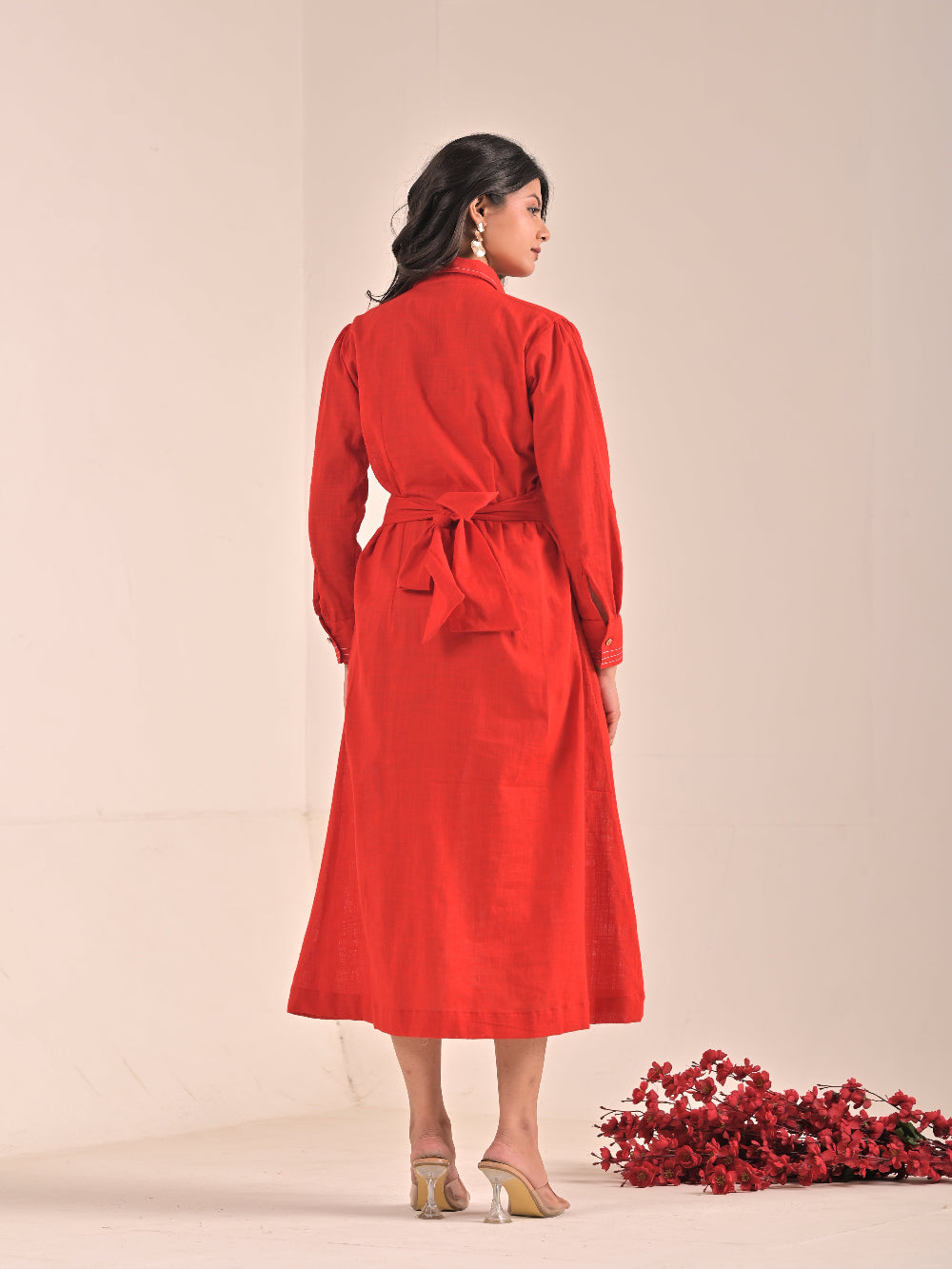 Red Cotton Linen Dress