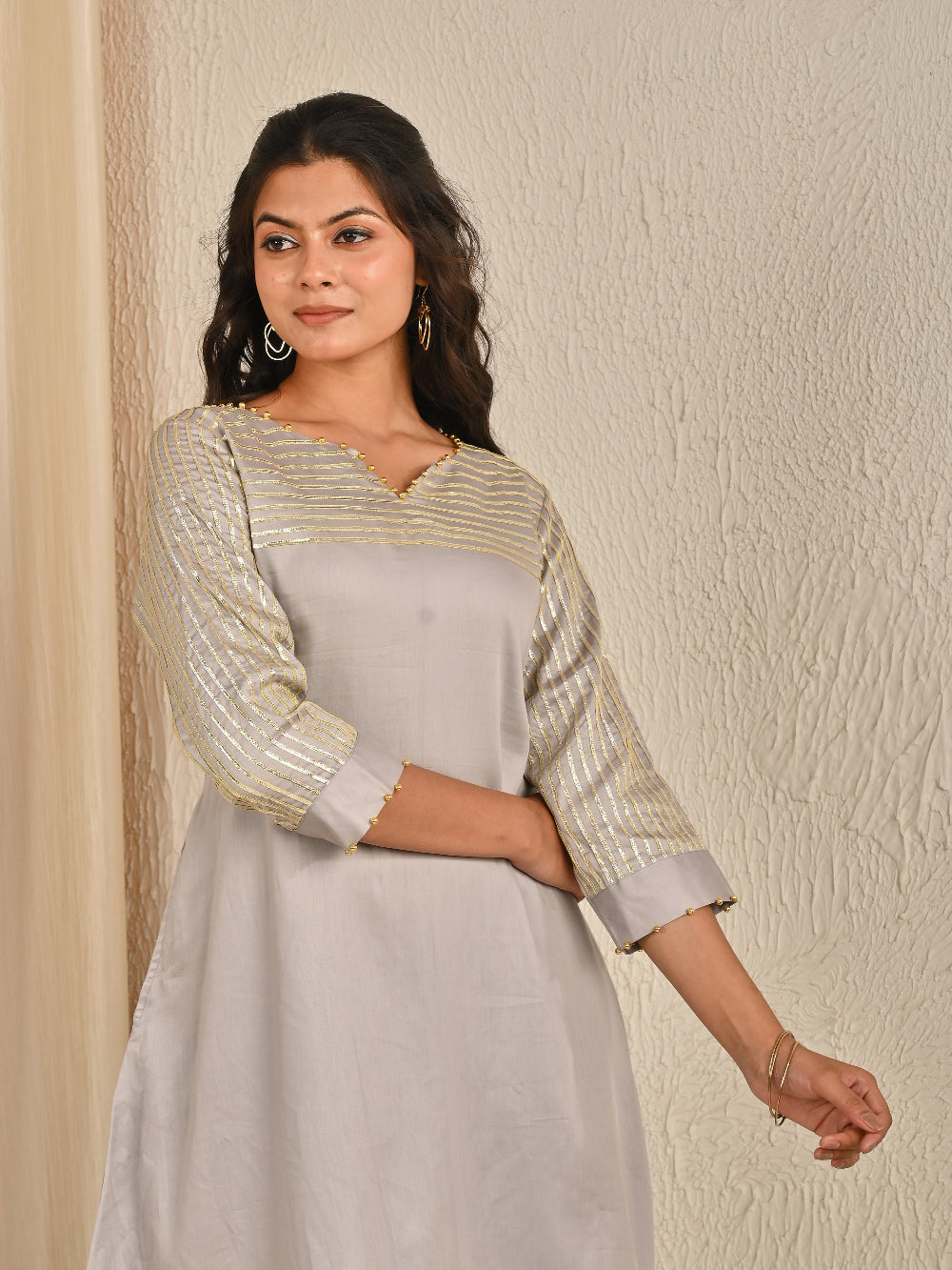 Steal Grey Cotton Silk Kurta Set