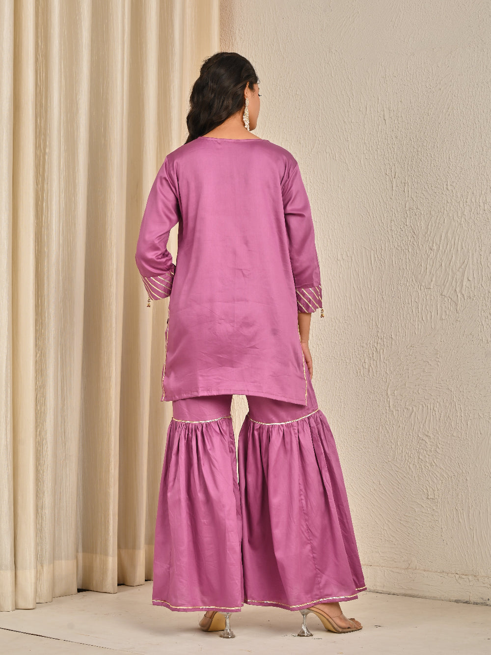 Mauve sharara set with organza dupatta