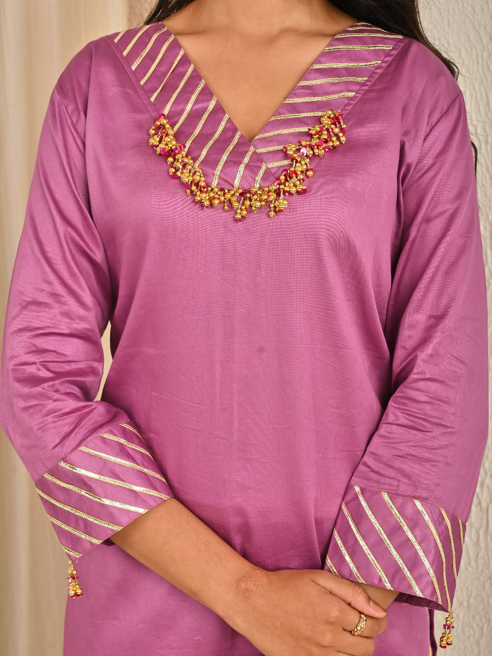 Mauve sharara set with organza dupatta