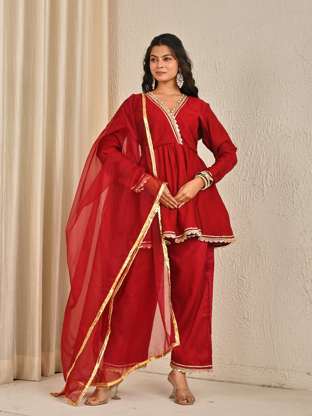 Cotton Silk Kurta Set With Organza Dupatta
