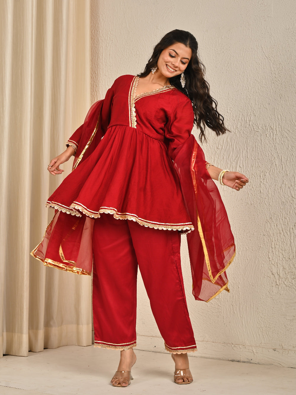 Cotton Silk Kurta Set With Organza Dupatta