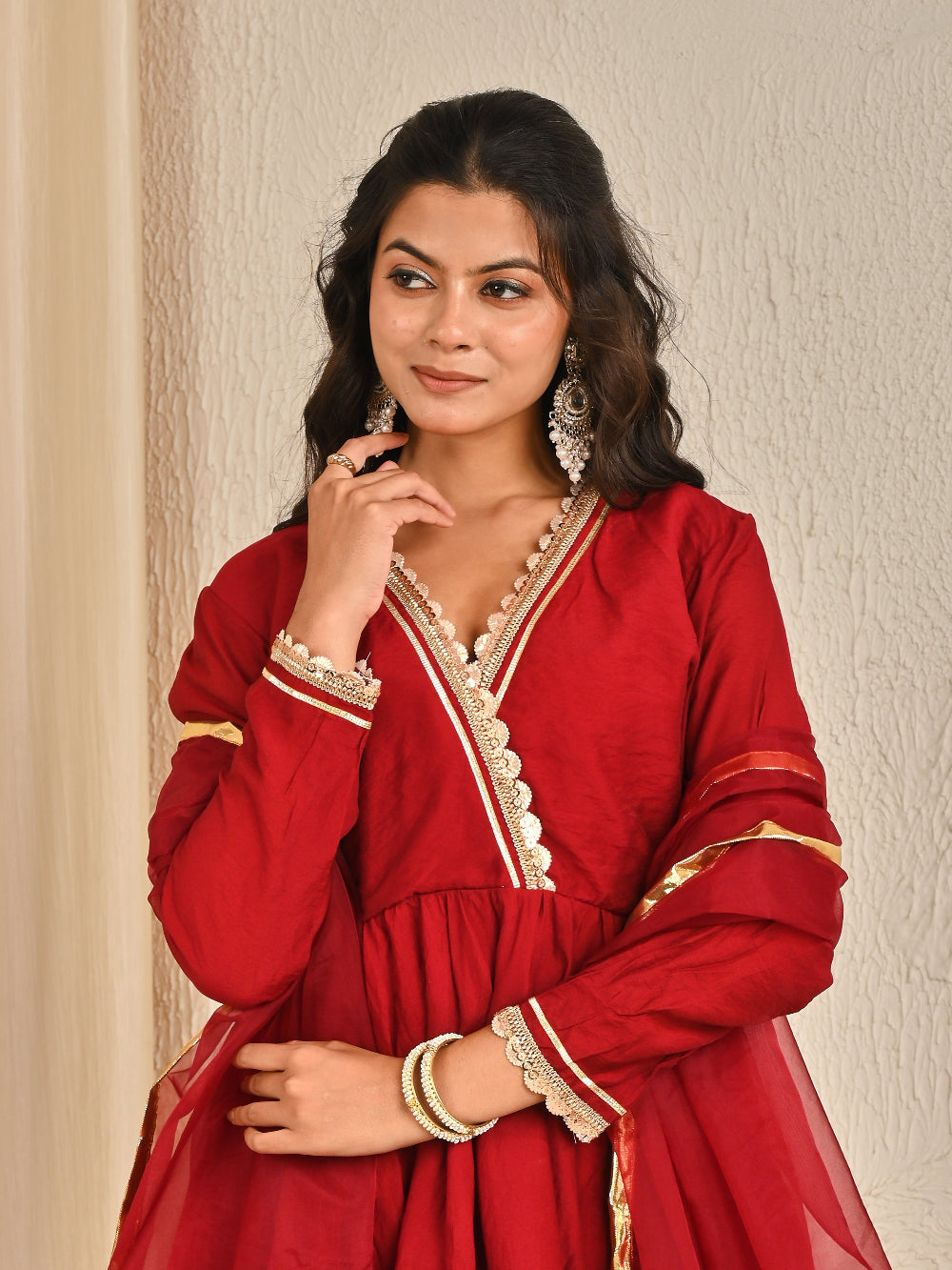 Cotton Silk Kurta Set With Organza Dupatta