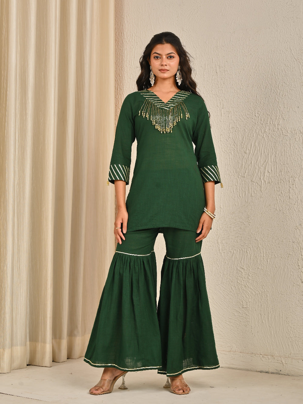 Olive Green sharara set with organza dupatta