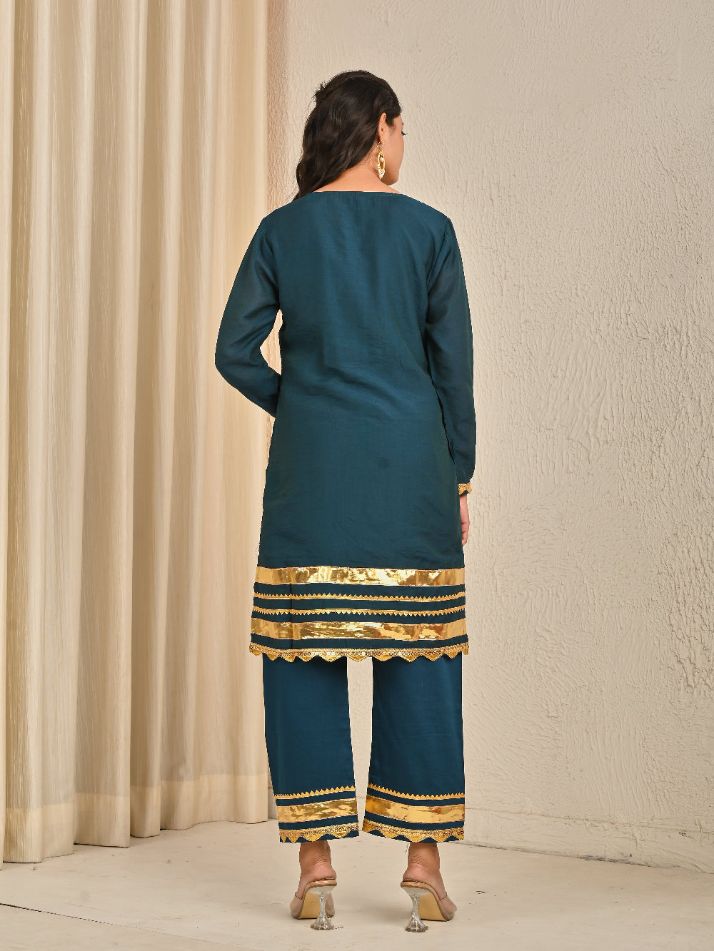 Teal Blue cotton silk Kurta Set