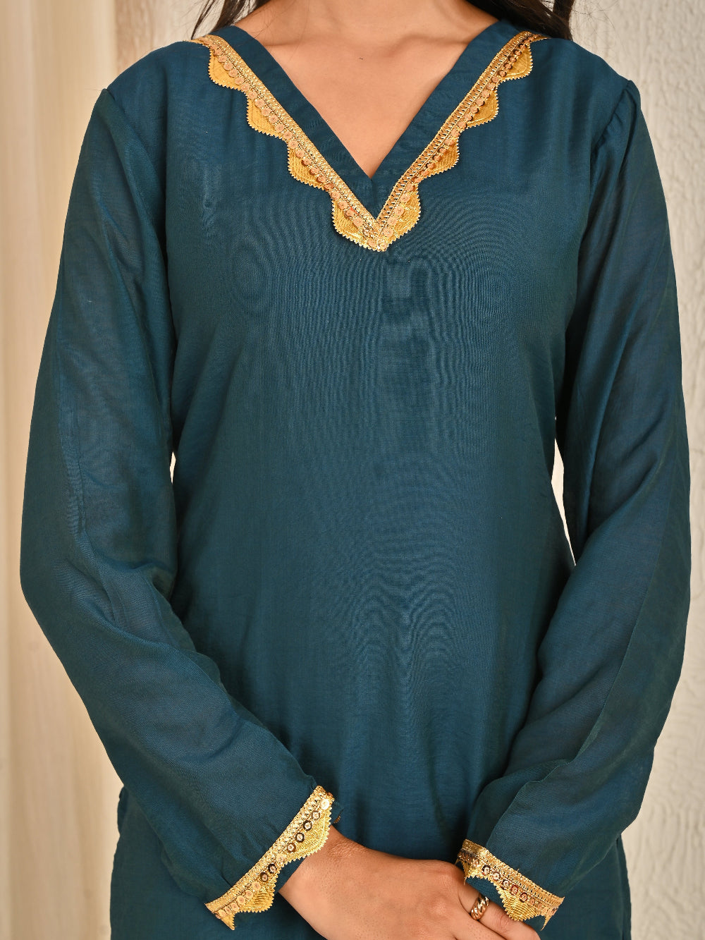 Teal Blue cotton silk Kurta Set