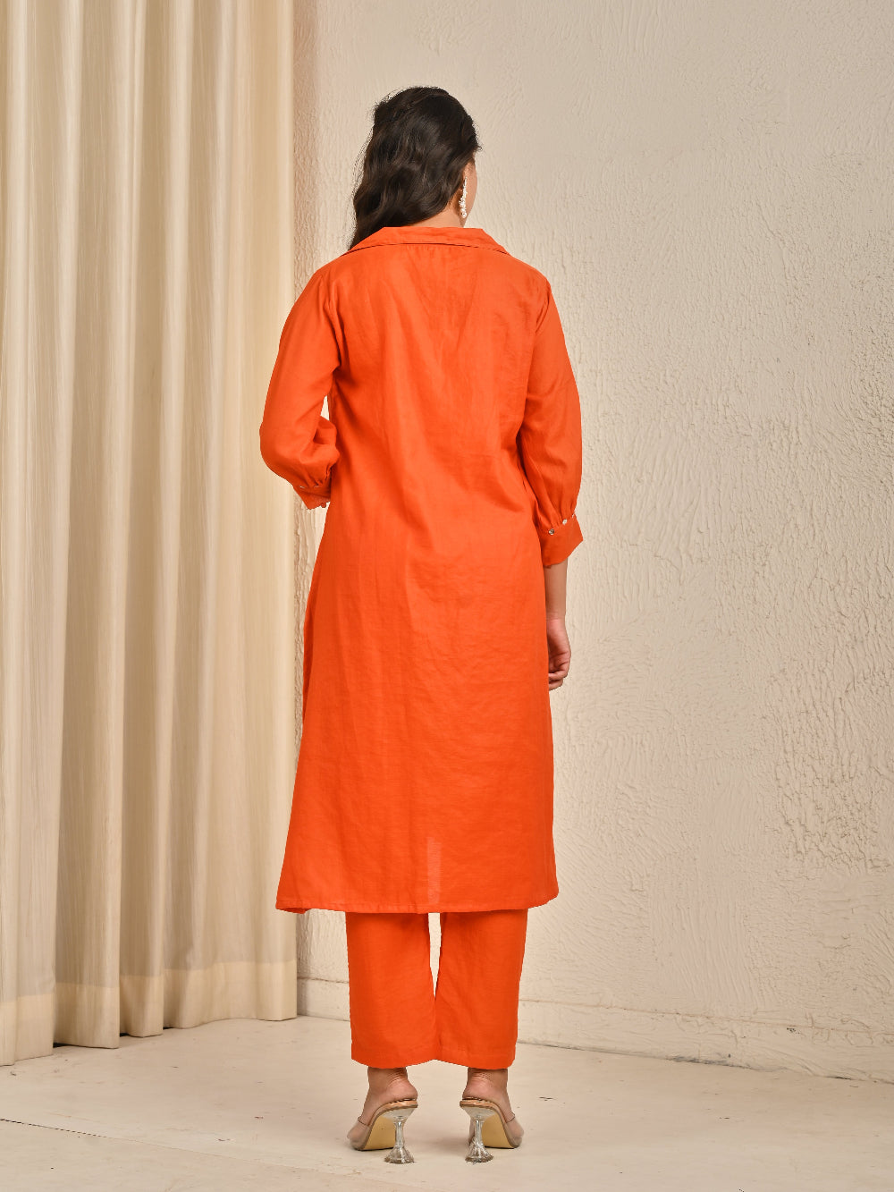 Rust Orange Mul Chanderi Kurta Set