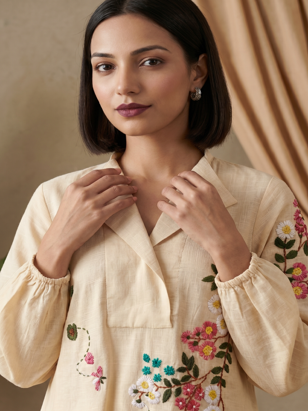 Cream hand embroidery coord set