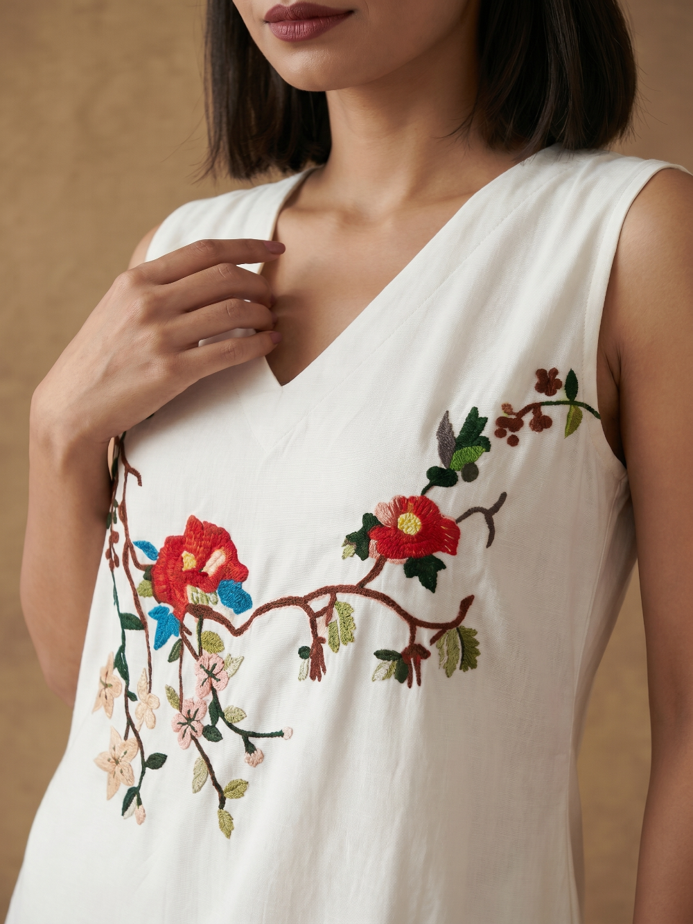Pure cotton hand embroidery off white dress