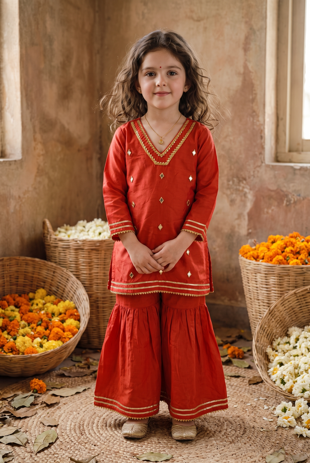 Kids Sharara Set Rust