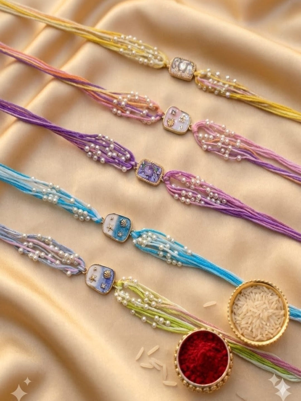 Set of 5 colorful single rakhi