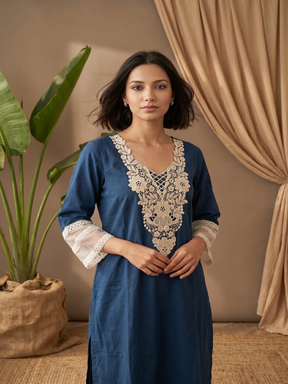 Navy Blue Embroidery Kurta Set