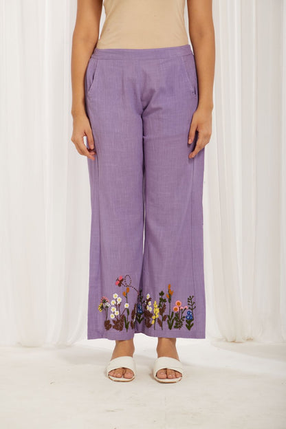 Purple Cotton Slub Hand Embroidery Formal Co-ord Set