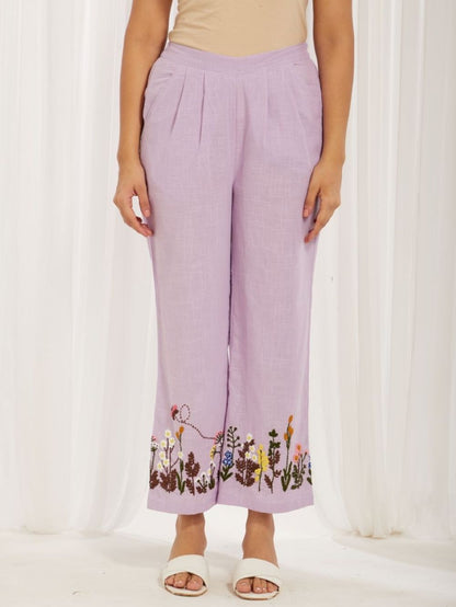 Lavender Cotton Slub Hand Embroidery Formal Co-ord Set