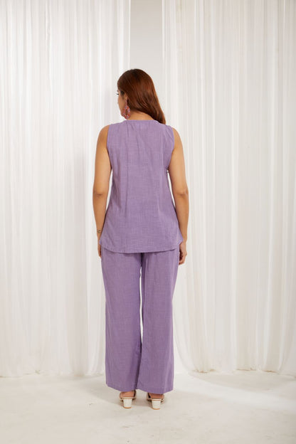 Purple Cotton Slub Hand Embroidery Formal Co-ord Set