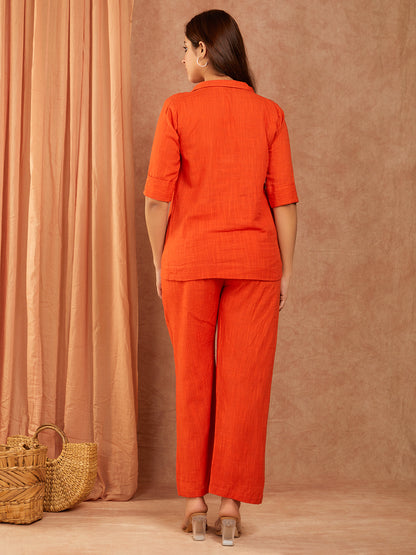 Rust Orange Cotton Slub Co-ord Set