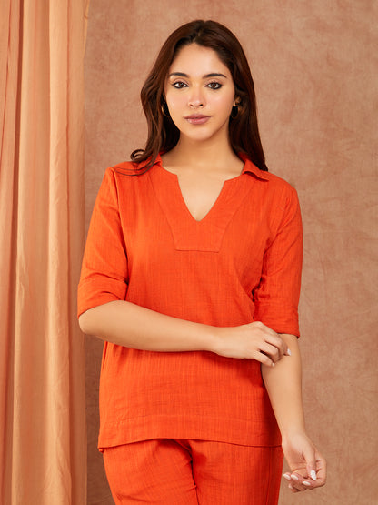 Rust Orange Cotton Slub Co-ord Set