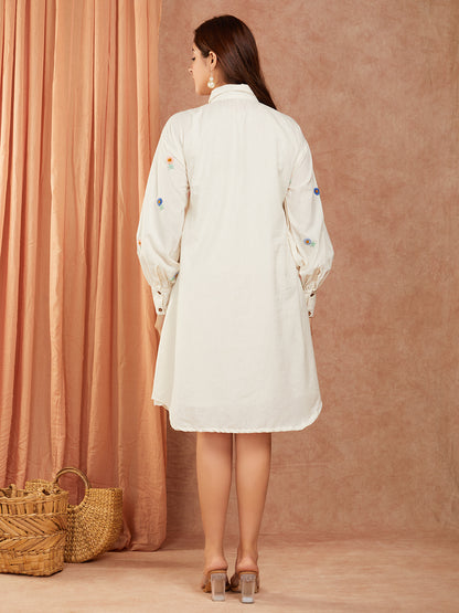 Pure Cotton Hand Embroidery Dress with Full Sleeves, Cuff, and Gather