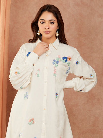Pure Cotton Hand Embroidery Dress with Full Sleeves, Cuff, and Gather