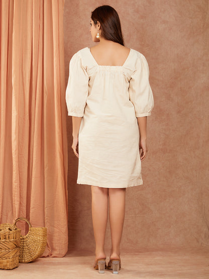 Pure Cotton Hand Embroidery Dress with Gathers and Pockets