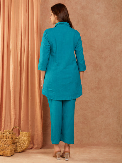 Blue Cotton Slub Co-ord Set