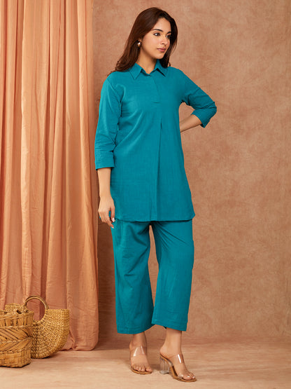 Blue Cotton Slub Co-ord Set