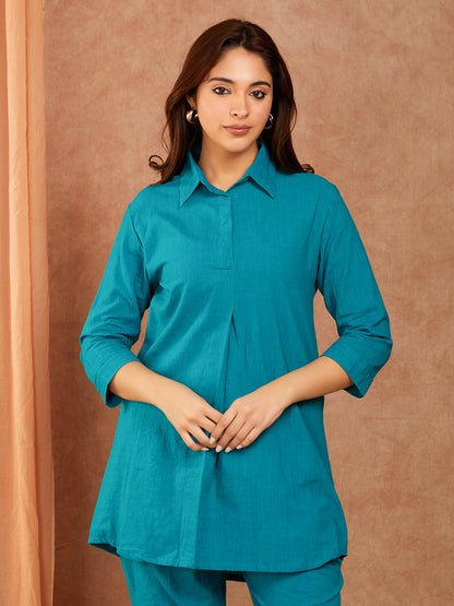 Blue Cotton Slub Co-ord Set